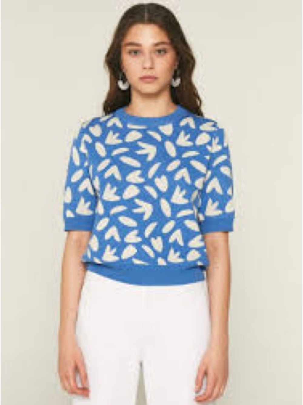 Like new Compañía Fantástica Blue Short-Sleeve Sweater, Sz Small